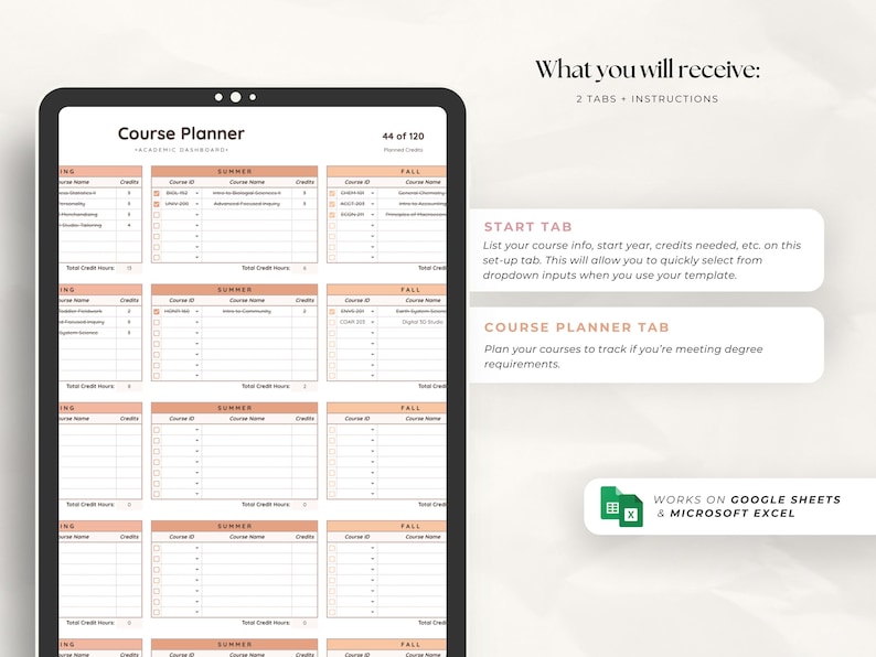University Degree Tracker: Google Sheets & Excel Course Planner ...