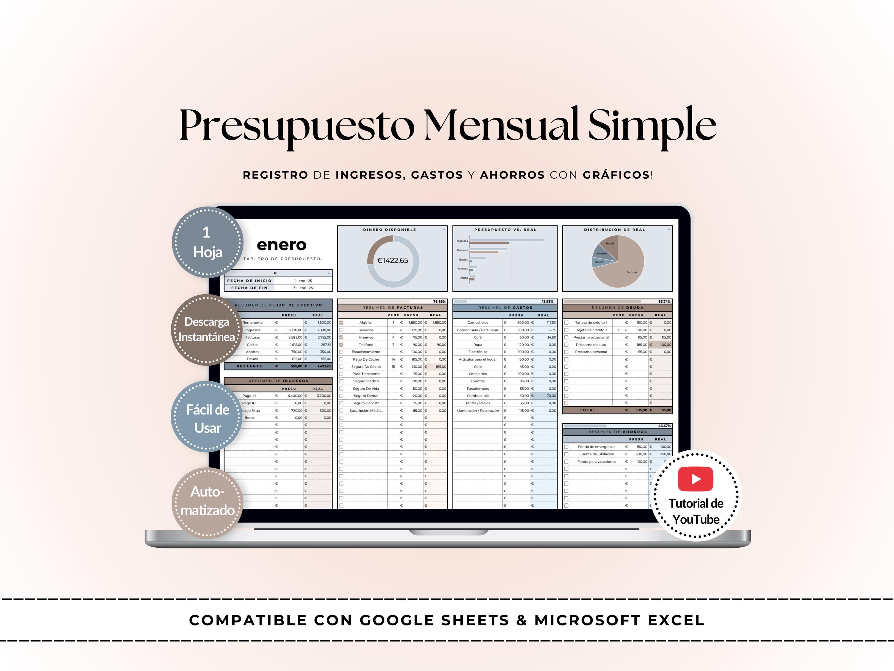 Plantilla De Presupuesto Mensual | Google Sheets Excel Finanzas ...