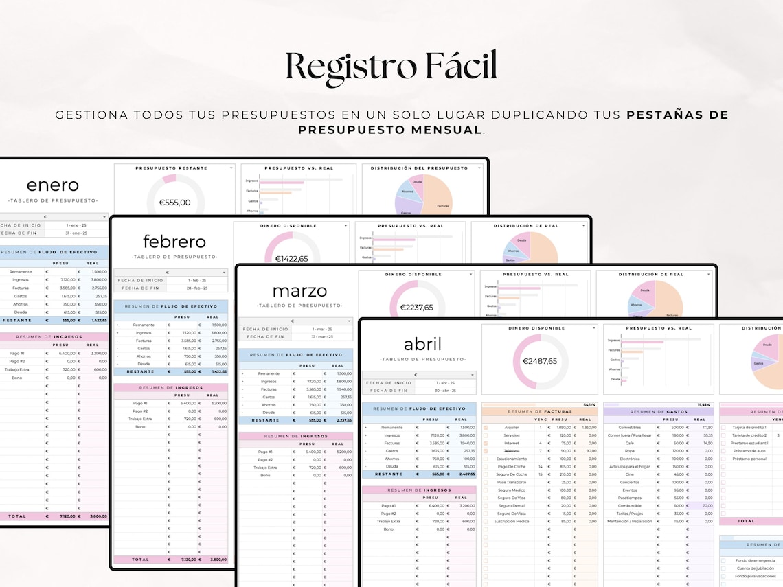 Presupuesto Mensual Fácil / Plantilla Google Sheets & Excel Finanzas ...