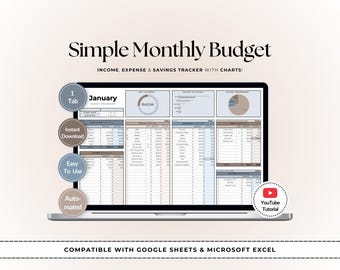 Budget-Arbeitsblatt für Google Sheets & Excel | Einfache Monatliche Budget Vorlage | Ausgaben und Finanzierung Tracker