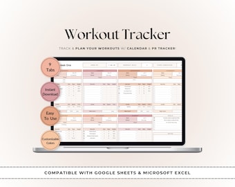 Fitness Planner Excel & Google Sheets | Gym Workout Log | PR Tracking, Calendar, Progress Charts