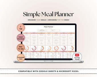 Digital Meal Planner | Weekly Food Planner & Shopping List | Excel and Google Sheets