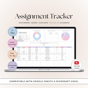 Student Assignment Tracker: Google Sheets & Excel Planner (Digital Download)