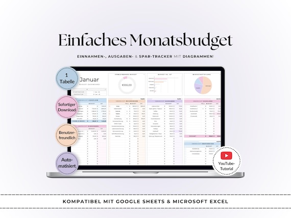 Monatsbudget Vorlage | Google Sheets & Excel | Einfache Haushaltsplanung