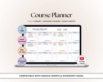 College Course Planner: University Degree Tracker, Google Sheets & Excel (Digital Download)