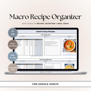 Recipe Organizer with Macros | Google Sheets Template | Meal Planning Spreadsheet | Digital Cookbook Tracker