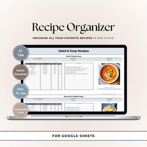 Google Sheets Recipe Book: Digital Meal Planner & Cooking Organizer