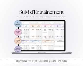 Planificateur d'entraînement | Google Sheets et Excel Tracker Fitness | Journal Workout, Suivi des relations publiques, Tableau de progression