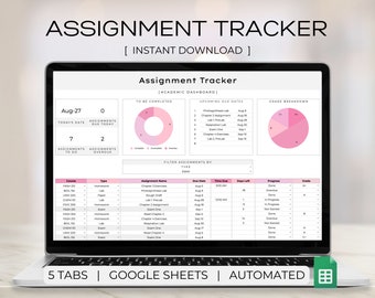 Assignment Tracker Spreadsheet, Google Sheets Template, Homework Tracker, Student Planner