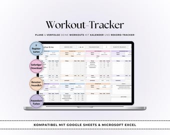 Trainingsplan Vorlage | Google Tabellen & Excel Fitness Tracker | Trainingslogboek, PR-tracker, Fortschritts-dashboard