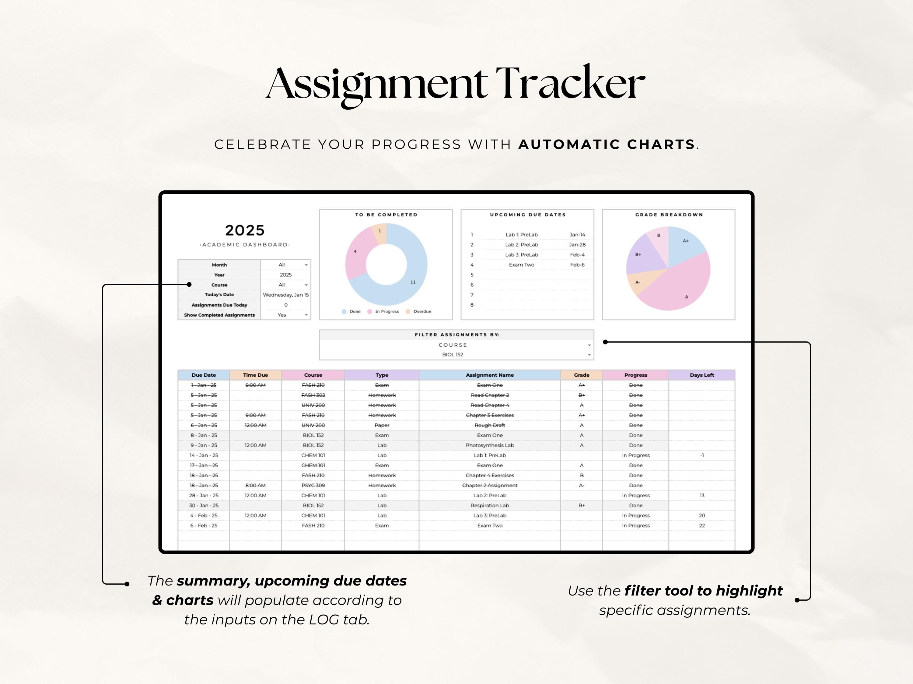 Student Assignment Tracker: Google Sheets & Excel Planner (digital ...
