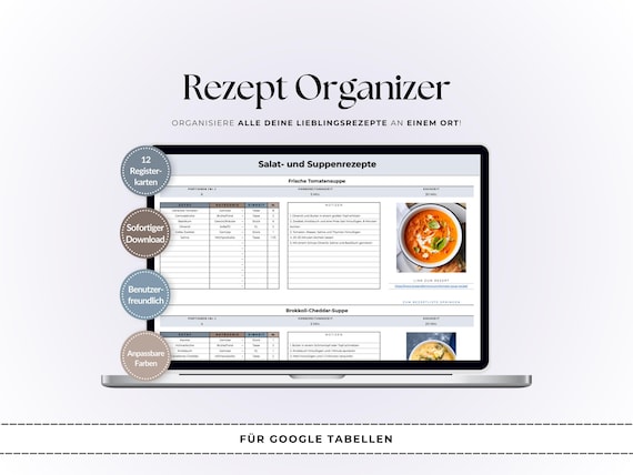 Ultimativer Digitaler Rezept-Organizer | Google Tabellen Kochplaner | Mahlzeiten-Tracker | Rezept-Log Vorlage