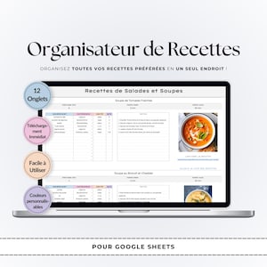 Organisateur de Recettes Numérique | Google Sheets Planificateur de Repas | Modèle Suivi Recettes | Journal de Küche | Livre de Recettes