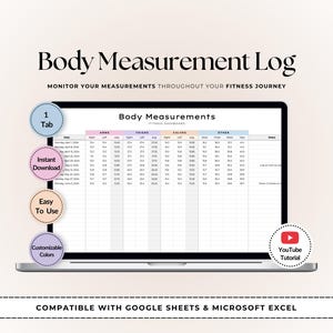 Body Measurement Tracker | Fitness Progress Spreadsheet for Google Sheets & Excel