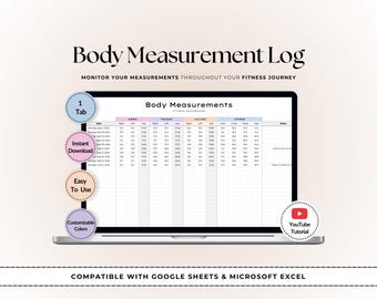 Body Measurement Tracker | Fitness Progress Spreadsheet for Google Sheets & Excel