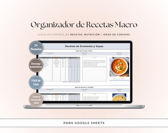 Recetario Con Macros Digital | Organizador De Recetas Google Sheets | Plantilla De Comidas