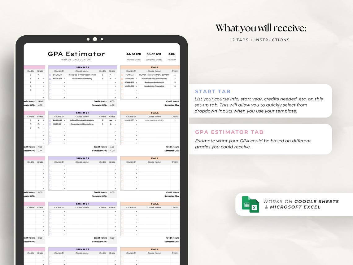 GPA Calculator Template: Grade Tracker for Google Sheets & Excel ...