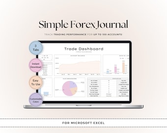Simple Forex Trading Journal Excel Template | Beginner Trade Tracker & Dashboard | Crypto Indices Forex Log | Digital Download