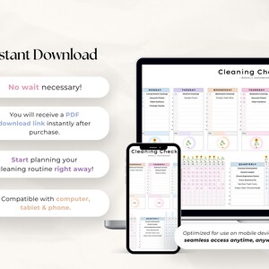 Peut inclure: Un t&eacute;l&eacute;chargement num&eacute;rique d'une liste de contr&ocirc;le de nettoyage imprimable. La liste de contr&ocirc;le est divis&eacute;e en t&acirc;ches quotidiennes, hebdomadaires, trimestrielles et semestrielles. La liste de contr&ocirc;le est con&ccedil;ue pour &ecirc;tre utilis&eacute;e &agrave; la fois sur les ordinateurs et les appareils mobiles.