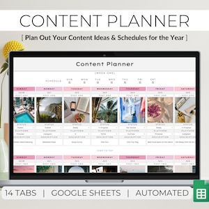 Content Planner Spreadsheet, Google Sheets Template, Social Media Calendar, Monthly, Weekly
