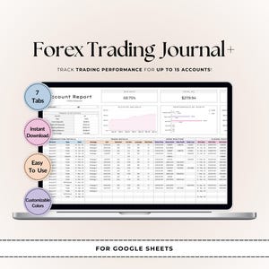 Diario de operaciones de Forex (Hojas de cálculo de Google) / Rastreador y panel de operaciones / Registro de Forex de índices de criptomonedas / Descarga digital
