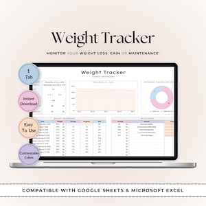 Weight Tracker Spreadsheet | Google Sheets & Microsoft Excel | Weight Loss, Gain or Maintain Log