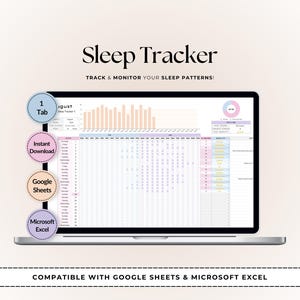 Sleep Tracker Spreadsheet: Wellness Journal for Google Sheets & Excel (Digital Download