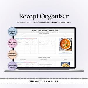 Digitaler Rezept-Organizer | Google Tabellen Essensplaner | Rezepttracker Vorlage | Kochjournal | Rezeptsammlung