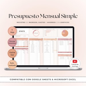 Control de Gastos Mensual / Plantilla Presupuesto Google Sheets Excel