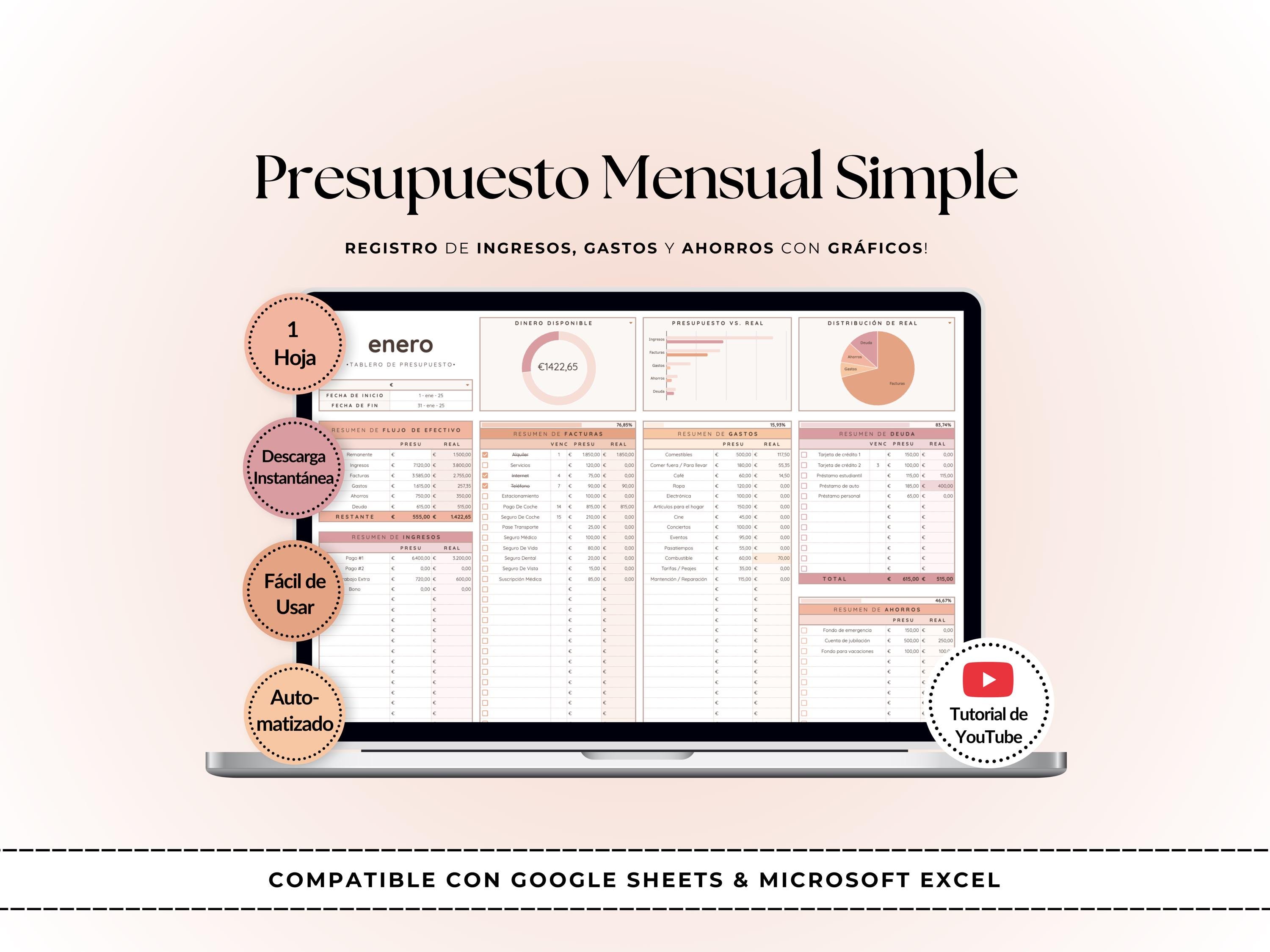 Control De Gastos Mensual | Plantilla Presupuesto Google Sheets Excel ...