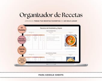 Libro de Recetas Google Sheets | Planificador de Comidas Digital | Seguimiento de Recetas | Organizador de Cocina | Registro de Recetas