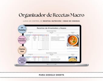 Organizador de Recetas y Macros | Plantilla Google Sheets | Libro de Recetas Digital | Planificador de Comidas