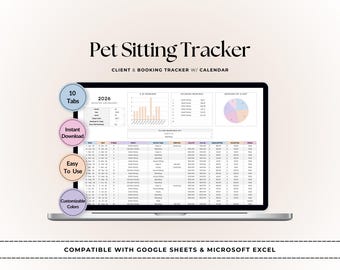 Pet Sitting Business Tracker for Google Sheets and Excel | Pet Care Business Planner, Dog Walking Organizer, Pet Sitter Log