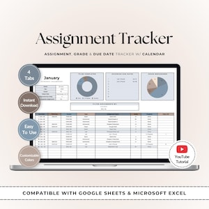 Academic Planner Spreadsheet: Homework Tracker (Google Sheets & Excel)