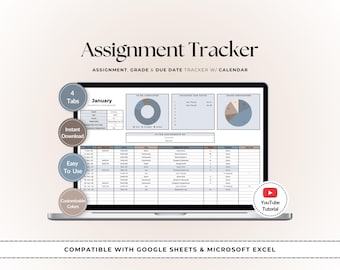 Academic Planner Spreadsheet: Homework Tracker (Google Sheets & Excel)