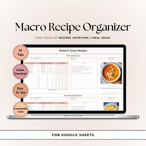 Macro Recipe Organizer Spreadsheet | Digital Recipe Book | Google Sheets Meal Planner | Nutrition & Ingredient Log