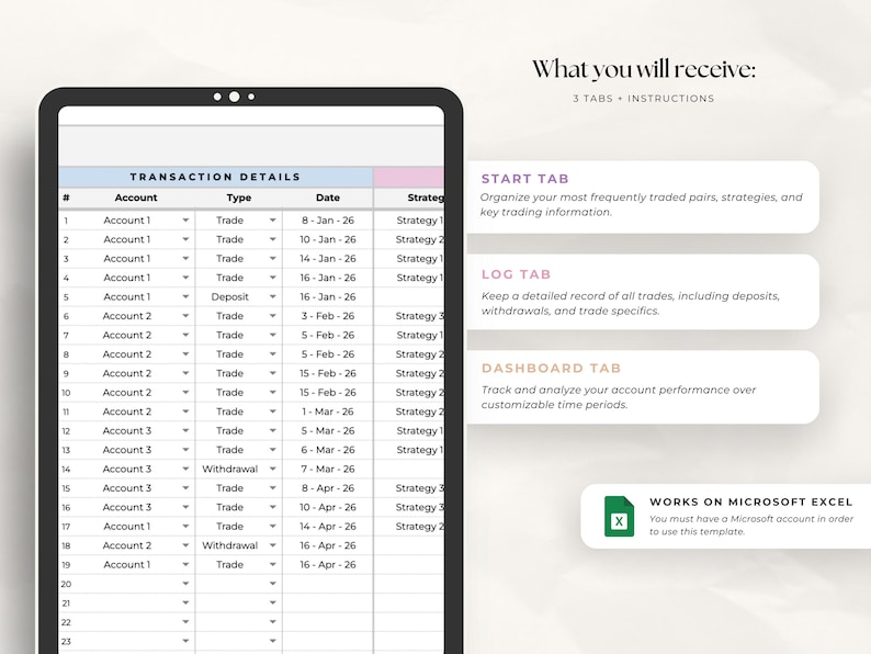Simple Forex Trading Journal Excel Template | Beginner Trade Tracker & Dashboard | Crypto Indices Forex Log | Digital Download image 2