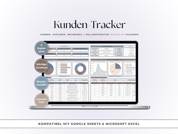 Kunden Tracker Vorlage für Google Sheets und Excel | Rechnung Tracker, Zahlungsverwaltung, Einnahmen und Business Finanzen