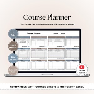 Academic Course Planner and Credit Tracker | College Class Schedule Spreadsheet | Google Sheets & Excel Degree Planner