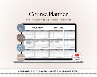 Academic Course Planner and Credit Tracker | College Class Schedule Spreadsheet | Google Sheets & Excel Degree Planner