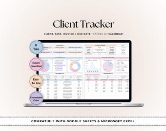 Modello di monitoraggio clienti per Fogli Google ed Excel / CRM per piccole imprese, gestione clienti, pianificazione per freelance, database contatti