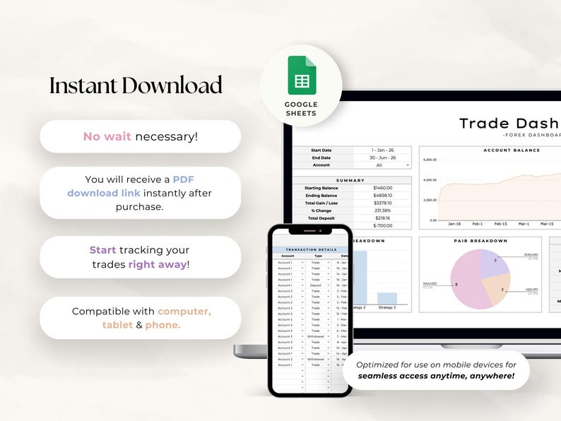 Simple Forex Trading Journal Google Sheets | Beginner Trade Tracker & Dashboard | Crypto Indices Forex Log | Digital Download image 5