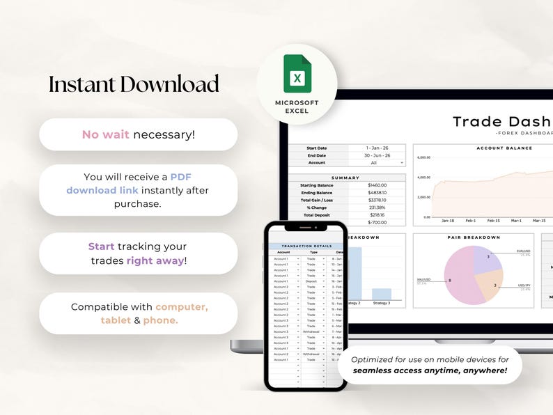 Simple Forex Trading Journal Excel Template | Beginner Trade Tracker & Dashboard | Crypto Indices Forex Log | Digital Download image 5
