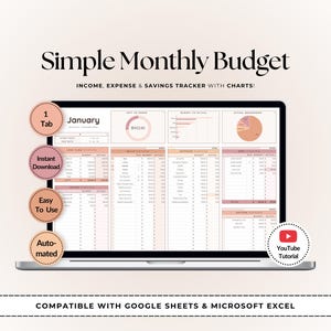 Monatlicher Budgetplaner | Google Sheets & Excel Finance Tracker | Einfacher Ausgaben-Tracker | Geld-management-Vorlage