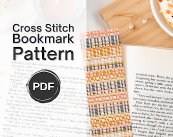 ブックマーク クロスステッチ パターン、読者へのギフト、幾何学的なブックマーク刺繍パターン、モダンなブックマーク。サイズ: 2x7 インチ (AIDA 14 カウント)