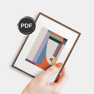 Mini cross stitch pattern PDF, Modern embroidery pattern, Mid Century cross stitch pattern. Size: 3x4" with AIDA 14 count. Digital download