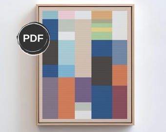 Geometric cross stitch pattern PDF, Modern embroidery pattern, Mid Century cross stitch art, Large cross stitch. Size: 16x20" (AIDA 14)