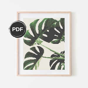 Monstera cross stitch pattern PDF, Modern embroidery pattern, Plant cross stitch pattern. Size: 8x10&quot; with AIDA 14 count. Digital download
