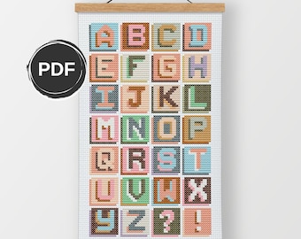 Modern alphabet cross stitch pattern, Letter cross stitch chart, Tiny alphabet embroidery design, Simple cross stitch font, Easy embroidery