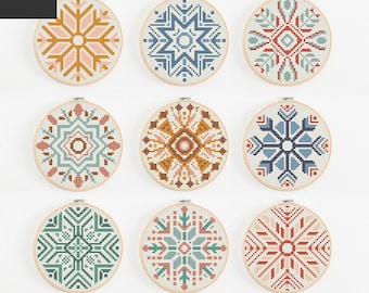 Christmas cross stitch ornament patterns, Modern cross stitch pattern, Snowflakes embroidery design, Christmas ball tree decorations craft